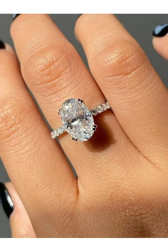 Huge 4TCW Doble Prong Oval Moissanite Hidden Halo Engagement Ring For Women, 14K Yellow Gold