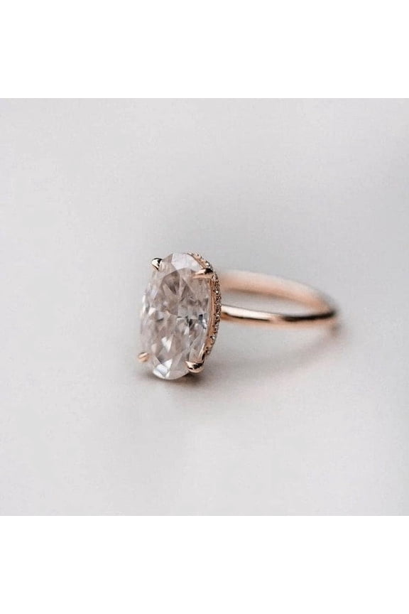Huge 4TCW Oval Moissanite Hidden Halo Engagement Ring For Women, 10K White Gold