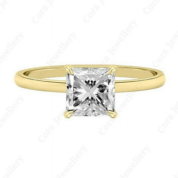 Cora Jewellery Tulip Basket 2CT Princess Moissanite Solitaire Engagement Ring For Women, 14K Yellow Gold