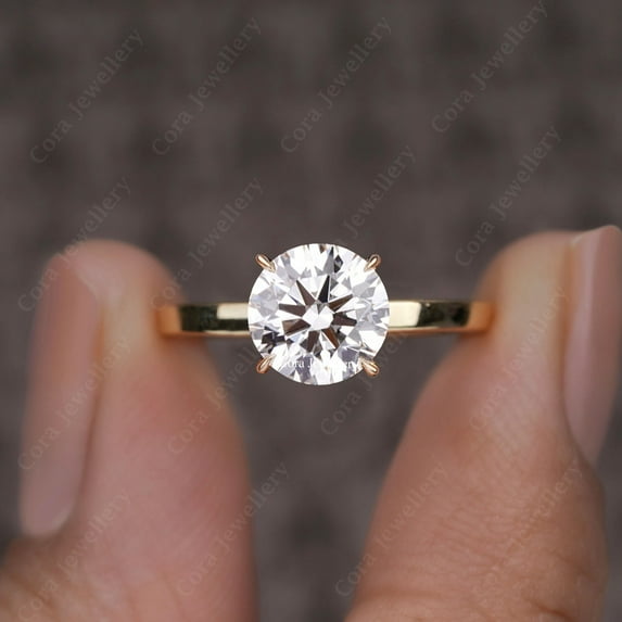 Cora Jewellery Tulip Basket 2CT Round Moissanite Solitaire Engagement Ring For Women, 10K Yellow Gold