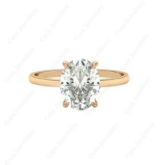 Cora Jewellery Tulip Basket 3CT Oval Moissanite Solitaire Engagement Ring For Women, 14K Rose Gold