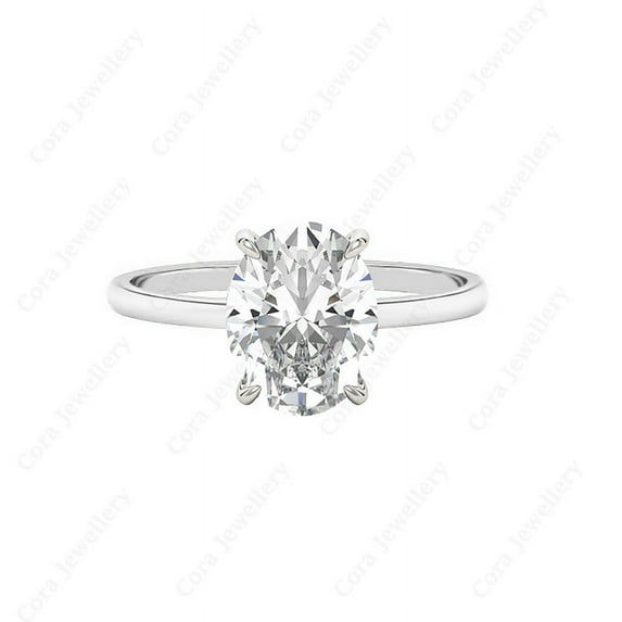 Cora Jewellery Tulip Basket 3CT Oval Moissanite Solitaire Engagement Ring For Women, 18K White Gold