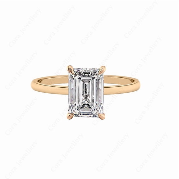 Cora Jewellery Tulip Basket 4CT Emerald Moissanite Solitaire Engagement Ring For Women, 10K Rose Gold