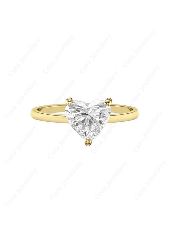 Tulip Setting 2CT Heart Moissanite Solitaire Engagement Ring For Women, 14K Yellow Gold