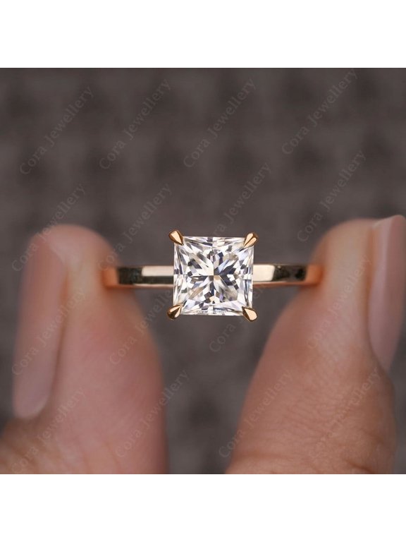 Tulip Setting 2CT Princess Moissanite Solitaire Engagement Ring For Women, 14K Rose Gold