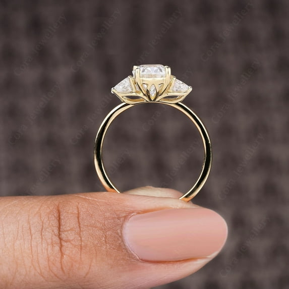 Cora Jewellery Tulip Setting Three Stone Oval Moissanite Engagement Ring for Women, 10K Yellow Gold