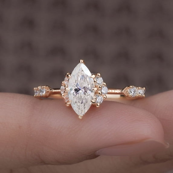 Cora Jewellery Vintage Style 1.0CT Marquise Cut Engagement Ring for Women, 10K Rose Gold, 10.5 US