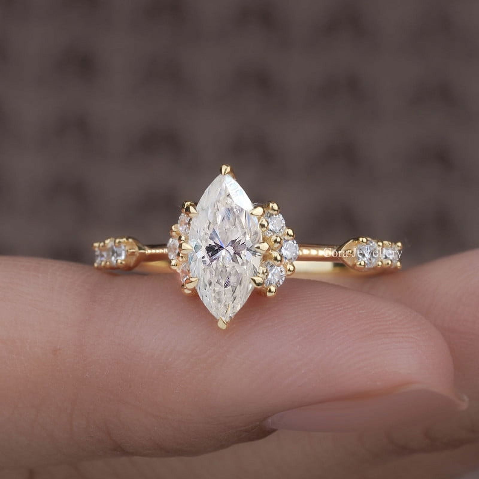 Cora Jewellery Vintage Style 1.0CT Marquise Cut Engagement Ring for Women, 10K Yellow Gold, 5 US