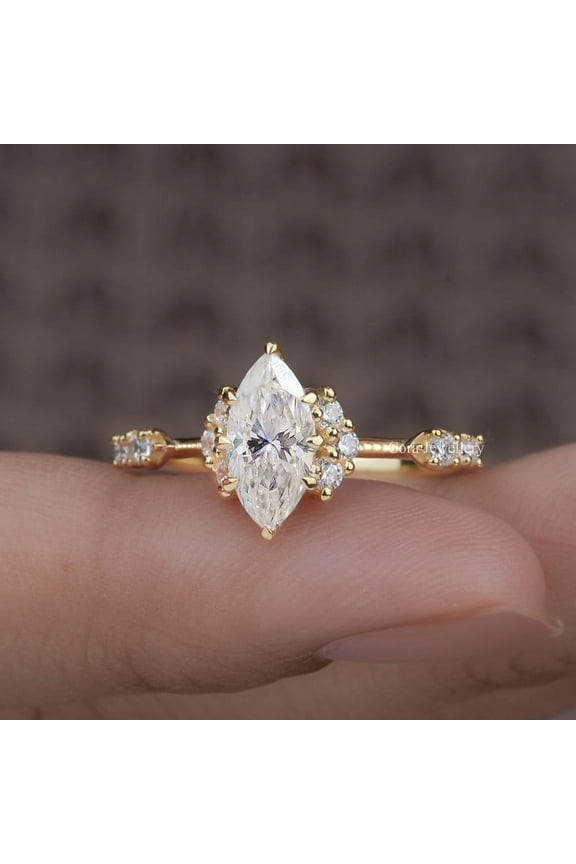 Vintage Style 1.0CT Marquise Cut Engagement Ring for Women, 10K Yellow Gold, 7 US