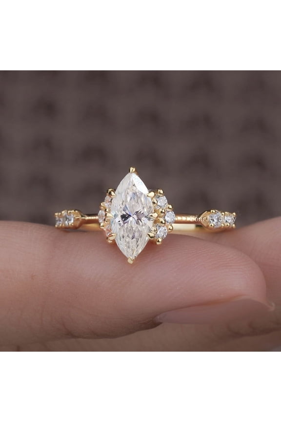 Vintage Style 1.0CT Marquise Cut Engagement Ring for Women, 10K Yellow Gold, 8.5 US
