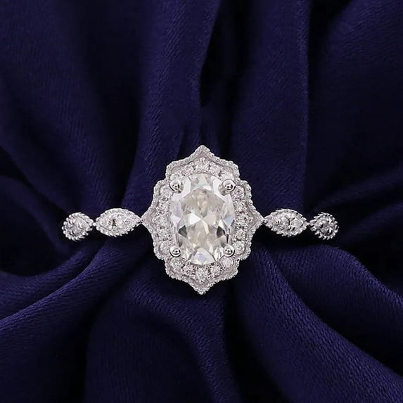 Cora Jewellery Vintage Style Art Deco Oval Halo Moissanite Engagement Ring For Women, 10K Yellow Gold