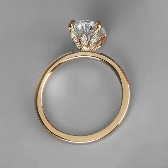 Cora Jewellery Vintage Tulip Setting Oval Moissanite Engagement Ring For Women, 14K Yellow Gold