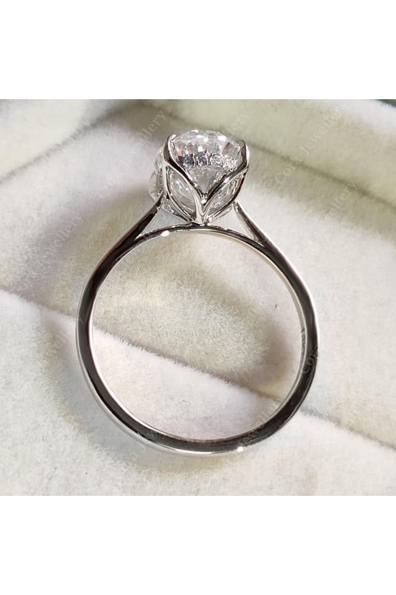 Vintage Tulip Setting Oval Moissanite Hidden Halo Engagement Ring For Women, 10K White Gold