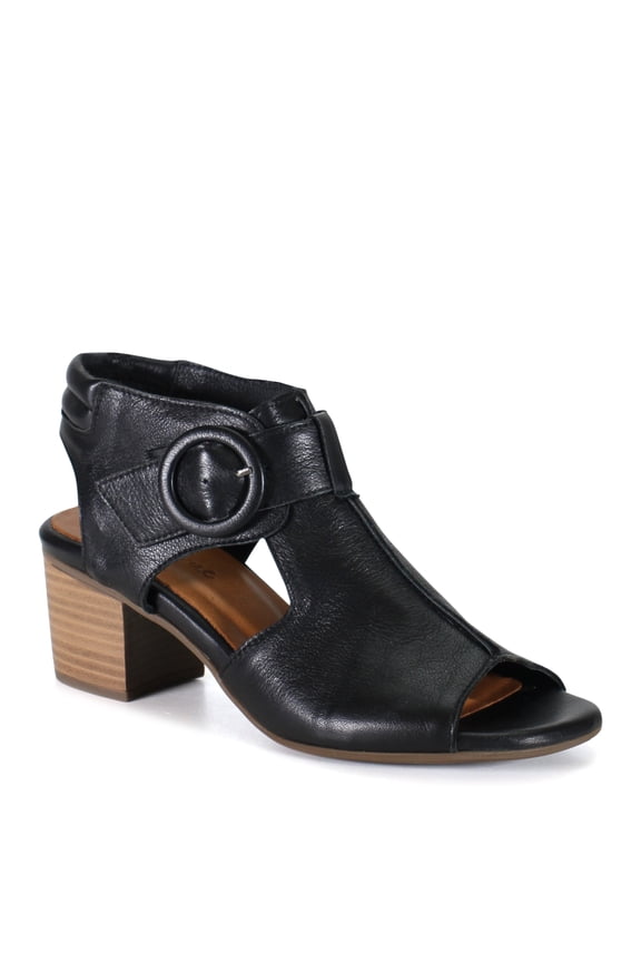 True Women's Cora Line Leather Covered Heeled Sandal (Black, 38)