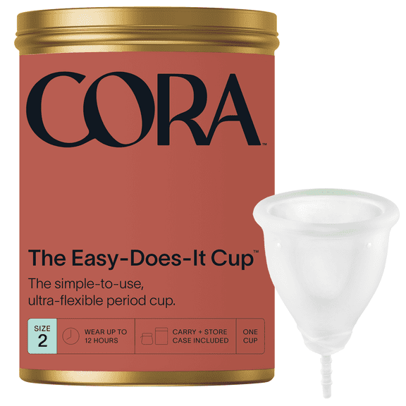 Cora Menstrual Cup, Medical Grade Silicone, Clear, 12 Hour Leak Protection, Size 2