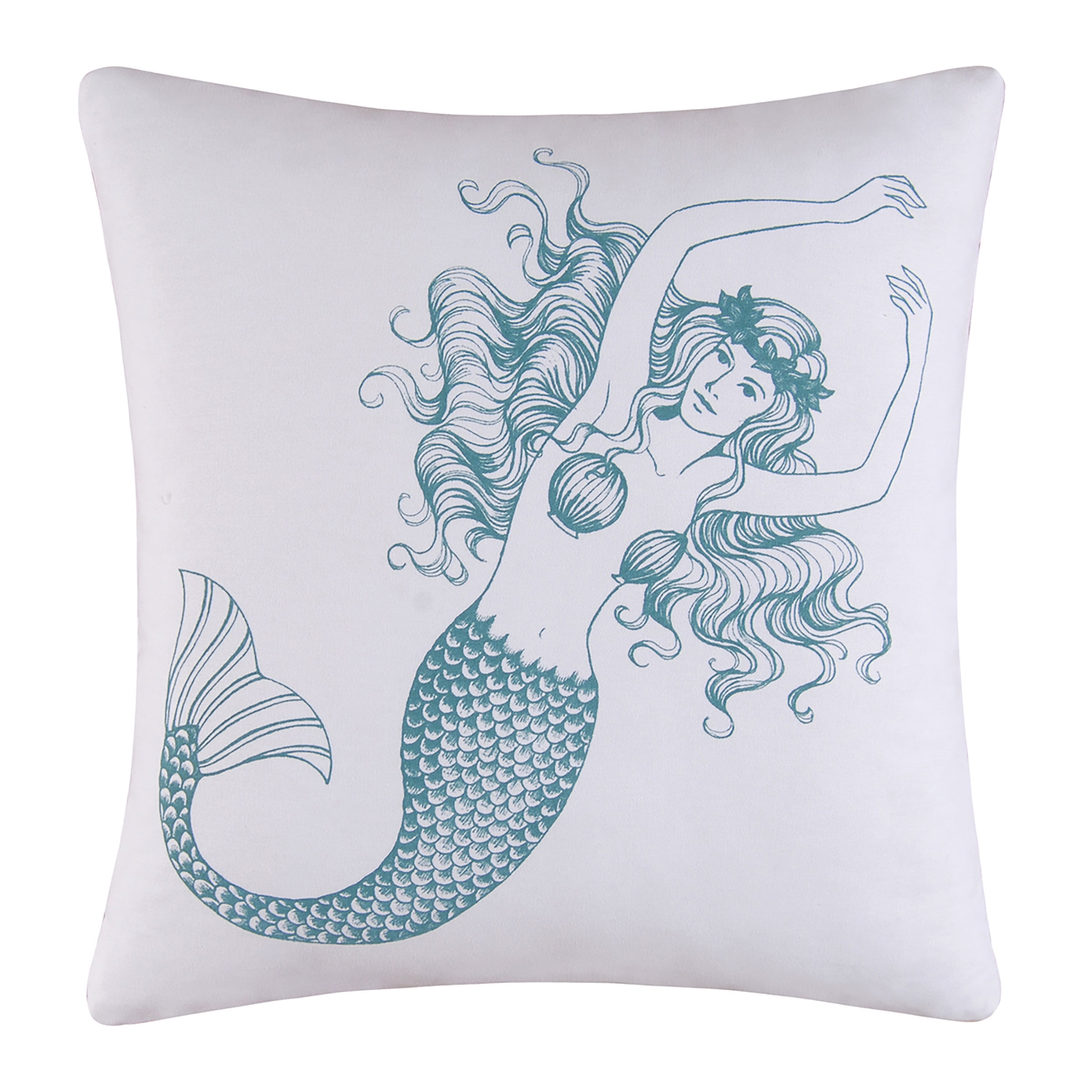 18" x 18" Aqua Blue Mermaid Cotton Throw Pillow
