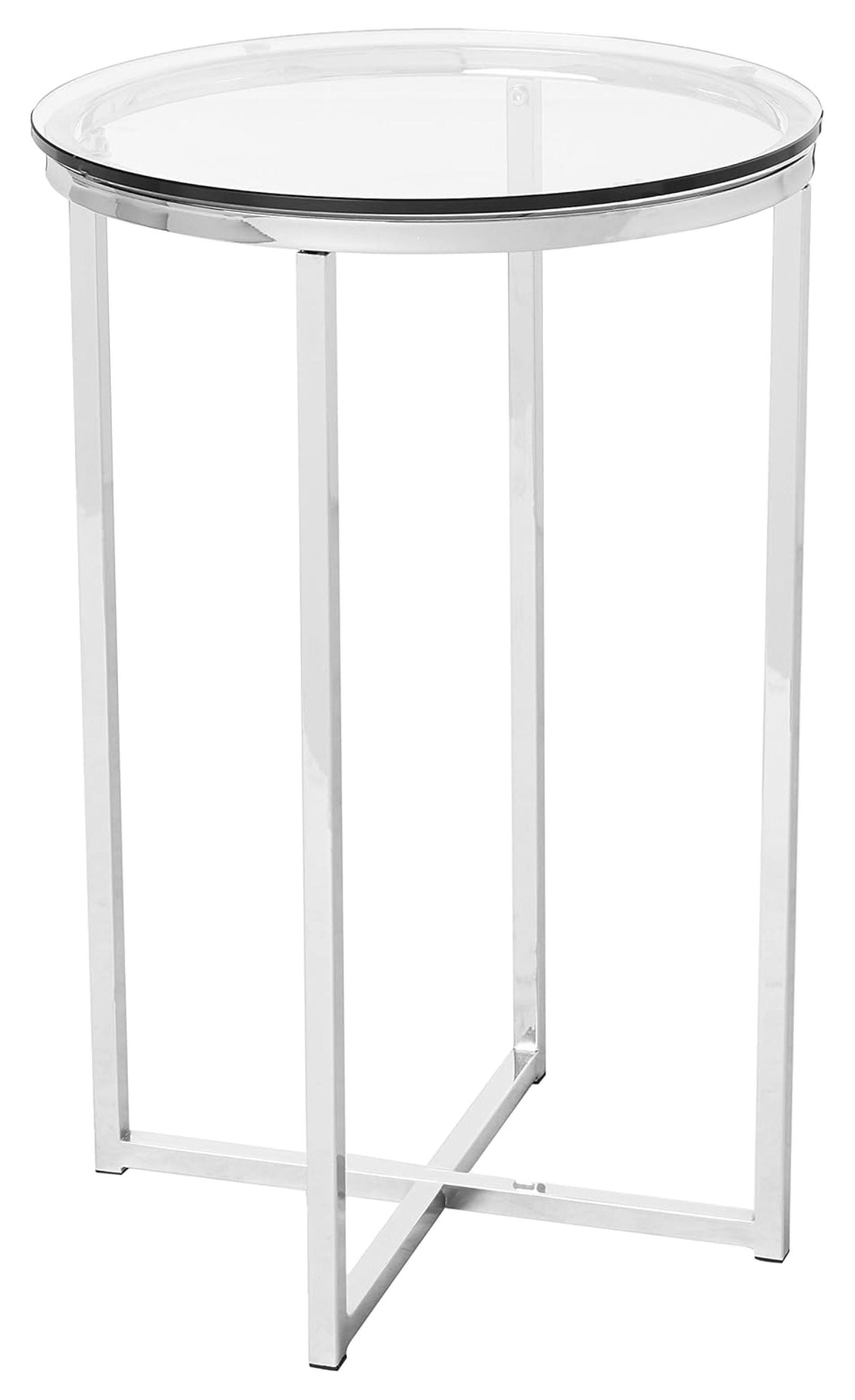 Cora Modern Glass Top Round Accent Table with X Base, 16 Inch, Glass ...
