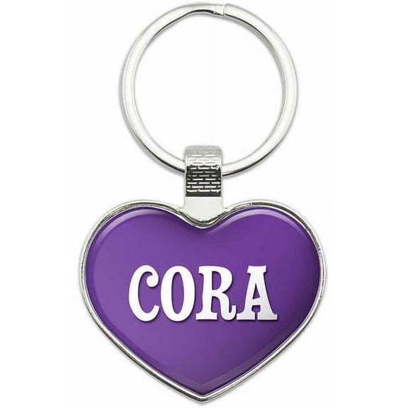 Cora - Names Female Metal Heart Keychain Key Chain Ring, Multiple Colors Available