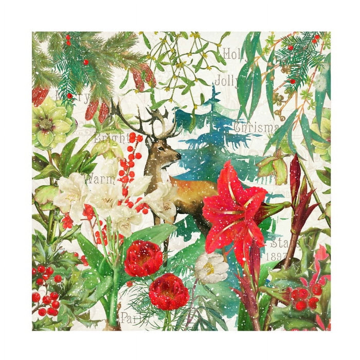 18x18 Christmas Floral Reindeer Canvas Print