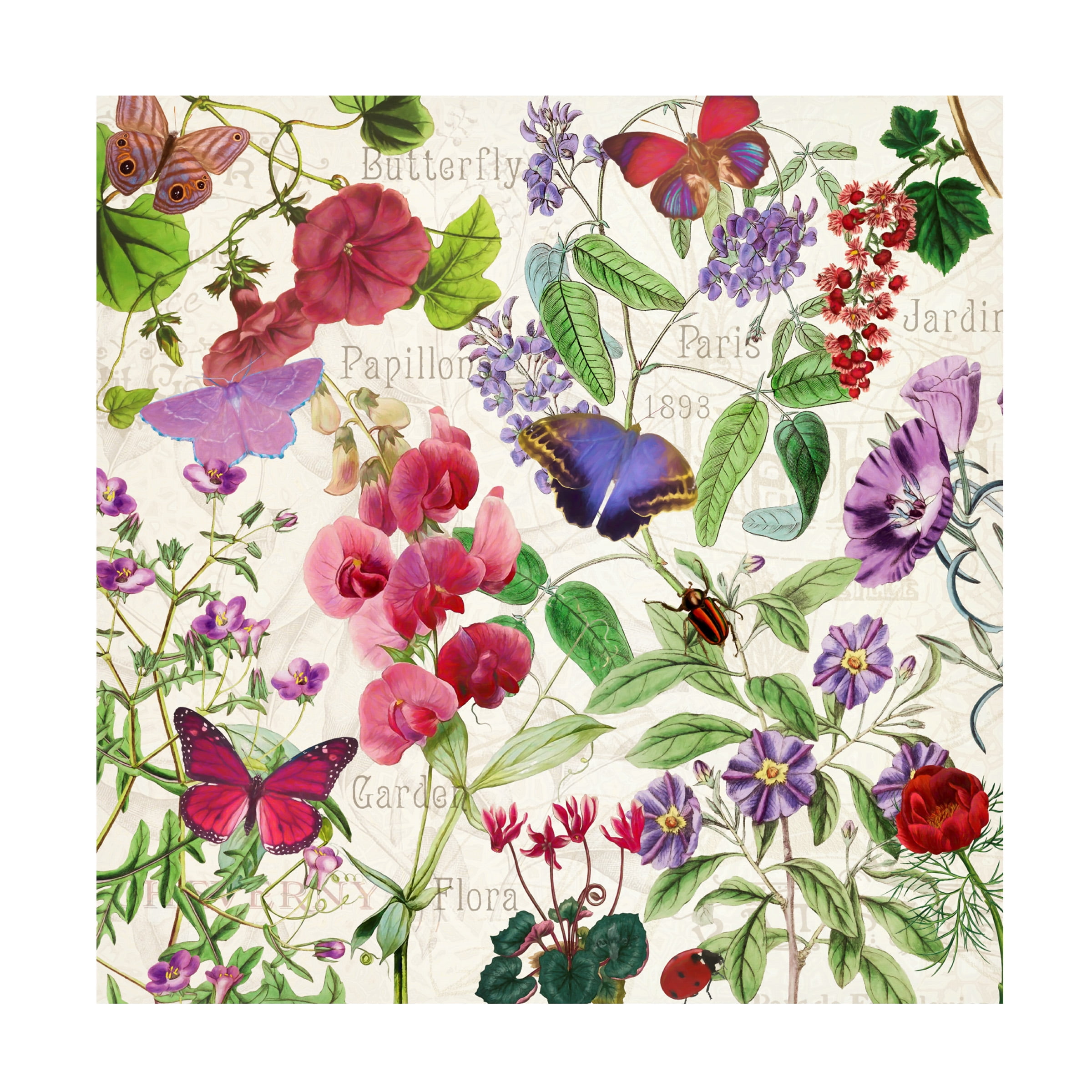 Floral and Butterfly Abstract Canvas Print in Multicolor