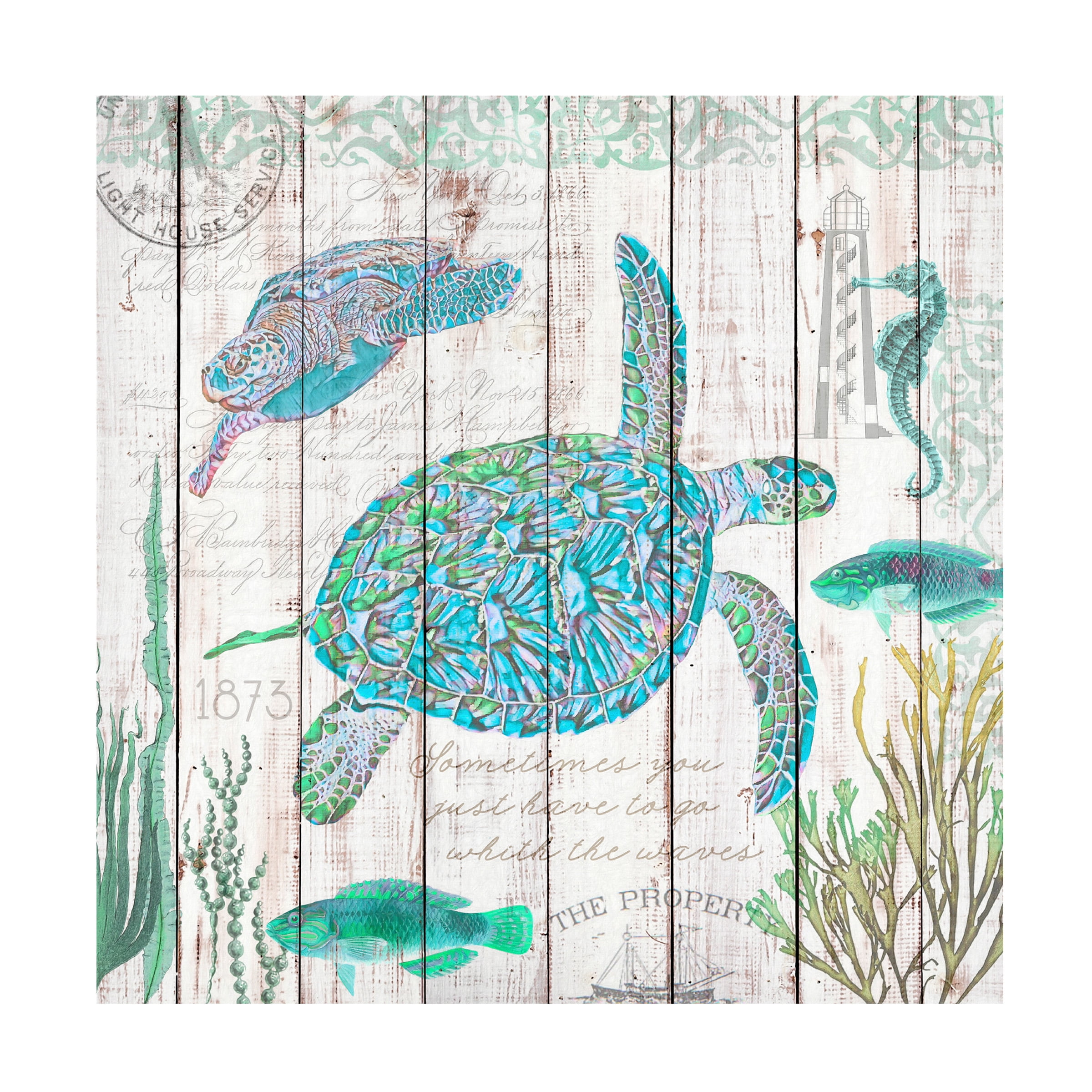 Cora Niele 'Sea Turtles on Driftwood Panel' Canvas Art