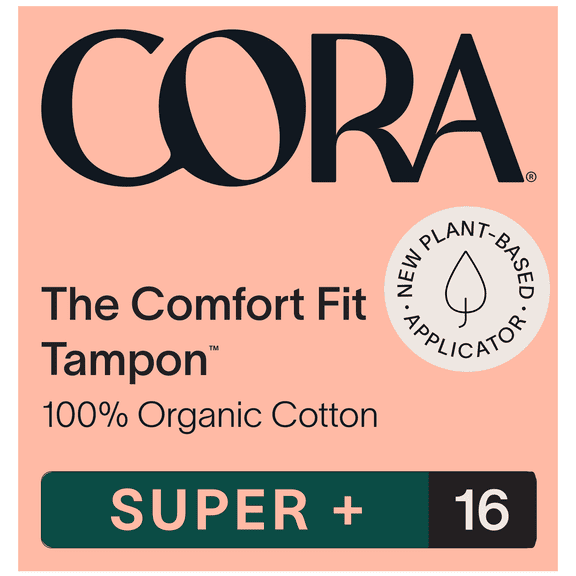 Cora Organic Cotton Tampons with Compact Applicator, Unscented, Super Plus Absorbency, 16 count