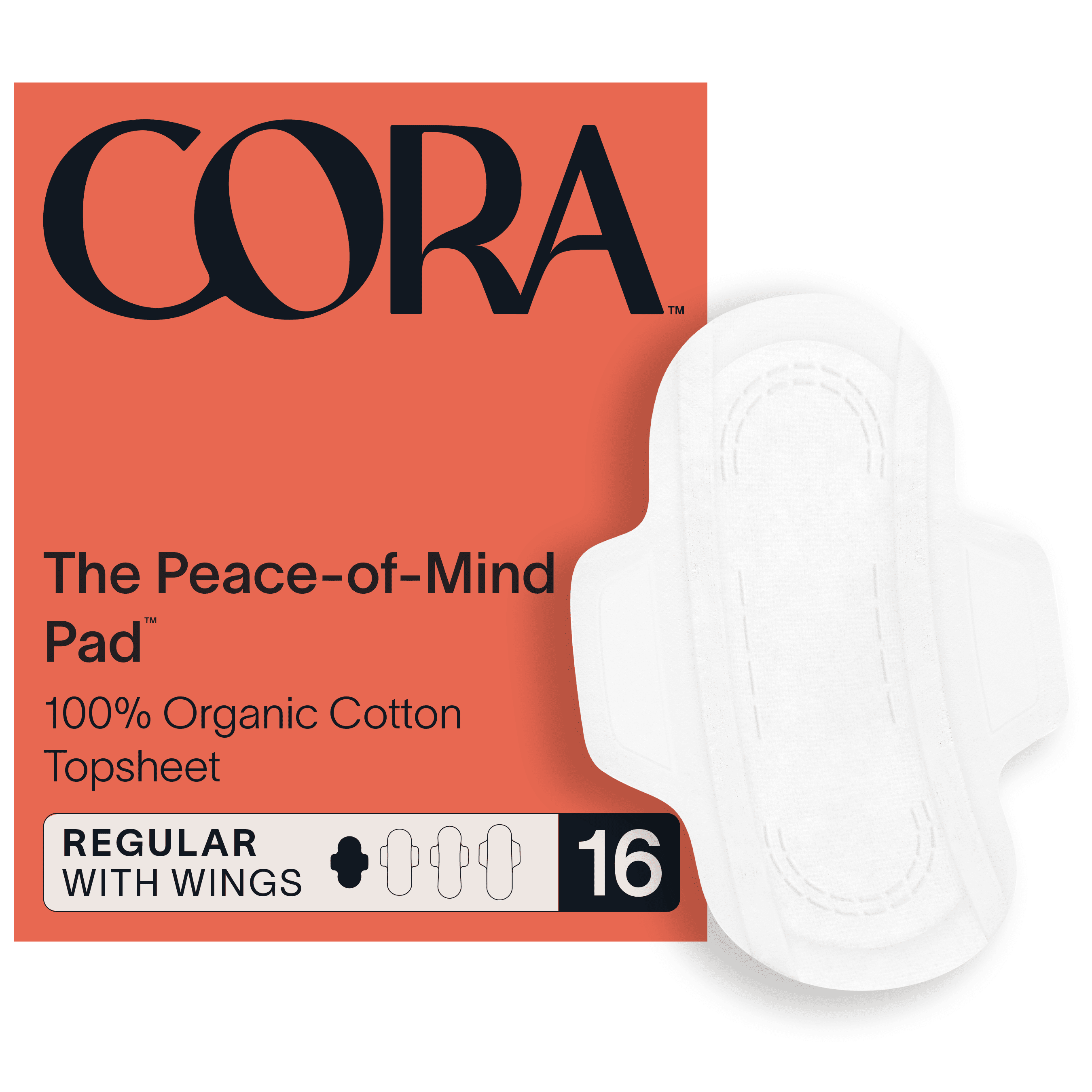 Cora Organic Cotton Topsheet Pads, Unscented, Regular Absorbency (16 Count)  