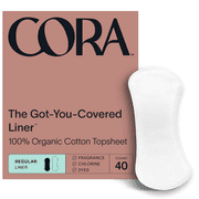 Cora 100% Organic Cotton Regular Panty Liners with Topsheet, 40 Count