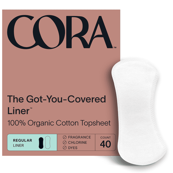 Cora 100% Organic Cotton Topsheet Regular Panty Liner, 40 Count