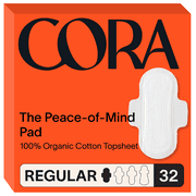 Cora Organic Ultra Thin Regular Period Pads, 32 Count