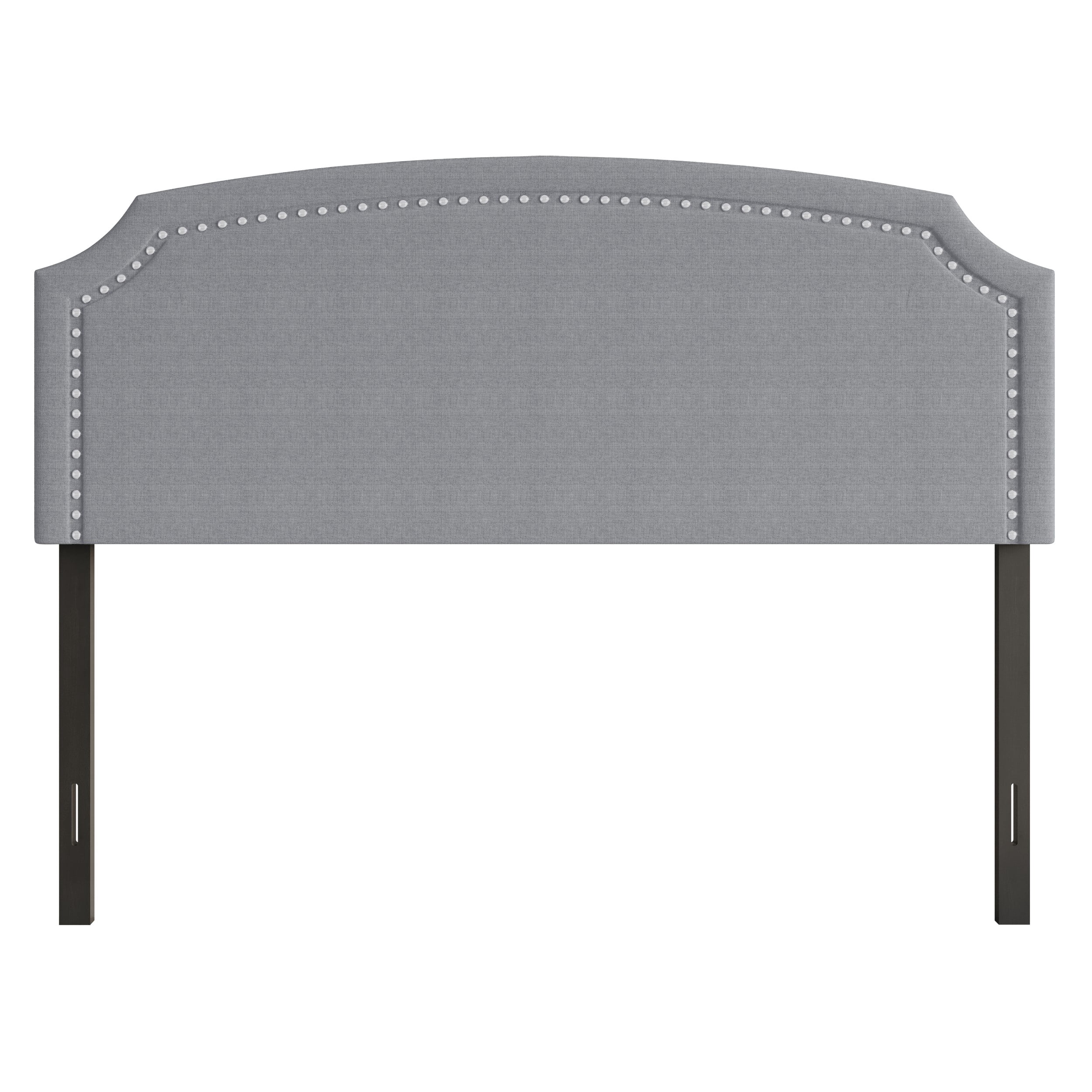 Home Design Cora Upholstered King Headboard with Nailhead Trim and Adjustable Height, Gray, Easy assembly