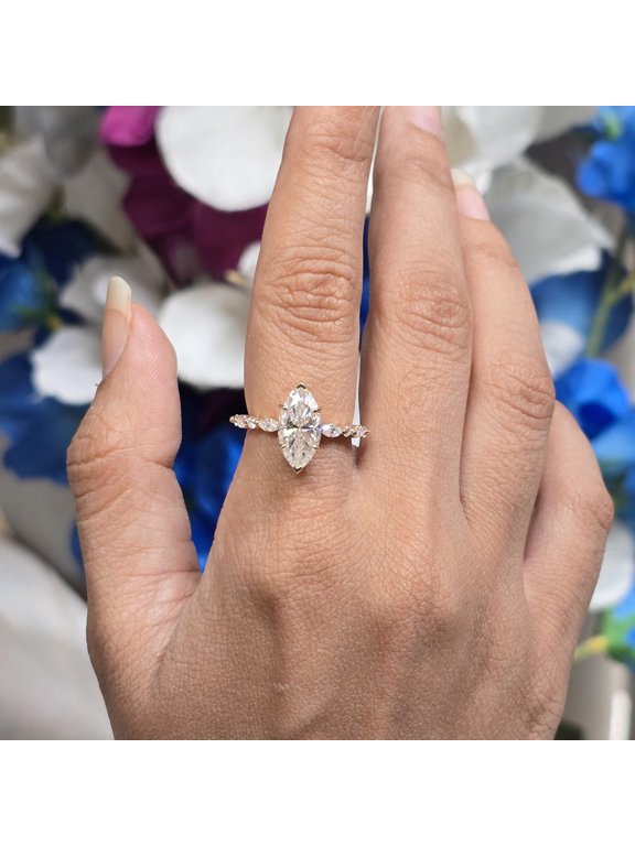 2.5CT Marquise Moissanite Hidden Halo Engagement Ring For Women, 14K Rose Gold