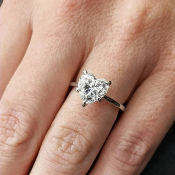 Cora jewellery 2CT Heart Shape Moissanite Hidden Halo Engagement Ring For Women, 18K White Gold