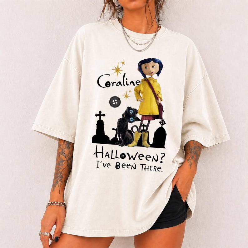 Cora.line-Inspired Halloween Graphic T-Shirt, Black Cat and I've Been ...