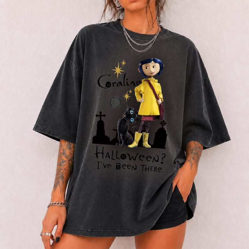 Cora.line-Inspired Halloween Graphic T-Shirt, Black Cat and I've Been ...