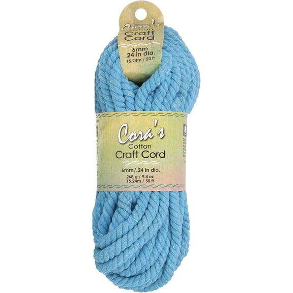 Pepperell Cotton Craft Cord - Turquoise, 6 mm, 50 ft