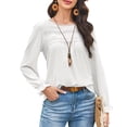 thumbnail image 1 of Corabera White Long Sleeve Shirts for Women Fall Tops Crew Neck Smocked Solid Western Outfit Flowy Chiffon Blouses Dressy Casual, 1 of 11