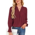 thumbnail image 1 of Corabera Plus Size Tops for Women V Neck Crochet Lace Blouses Dressy Casual Ruffle Sleeve Flowy Shirts Cute Swiss Dot Tops Burgundy XXL, 1 of 7