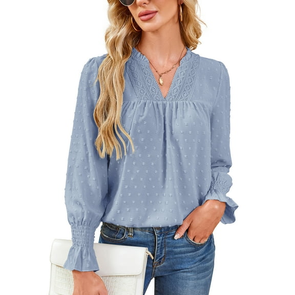 Corabera Plus Size Tops for Women Ruffle Sleeve Womens Blouses V Neck Summer Dressy Casual Flowy Bohemian Shirts Blue 3XL