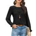 thumbnail image 1 of Corabera Blouses for Women Dressy Casual Crew Neck Crochet Lace Tops Ruffle Long Sleeve Shirts Flowy Fall Clothes Black Going Out Top, 1 of 11