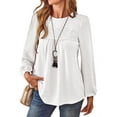 thumbnail image 1 of Corabera Womens Blouses Dressy Casual Ribbed Boho Tops for Women Crewneck Long Sleeve Shirts Loose White Flowy Peplum Tops for Fall, 1 of 7