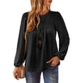 thumbnail image 1 of Corabera Plus Size Tops for Women Smocked Back Loose Crewneck Flowy Blouses Spring Fall Boho Shirts 2025 Black 3XL, 1 of 7