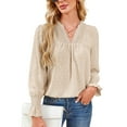 thumbnail image 1 of Corabera Womens Tops Dressy Casual Long Sleeve V Neck Pleated Blouses Crochet Lace Tops for Women Work Shirts Office Wear Apricot L, 1 of 7