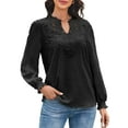 thumbnail image 1 of Corabera Womens Fall Tops V Neck Lace Long Sleeve Shirts Flowy Chiffon Blouses for Women Black L, 1 of 8