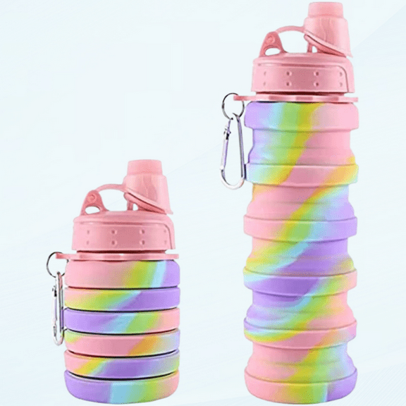 Coral Angels Rainbow Collapsible Water Bottles for Kids, Students, Adults, Reusable BPA Free Silicone Foldable Sports Water Bottles - Assorted Color