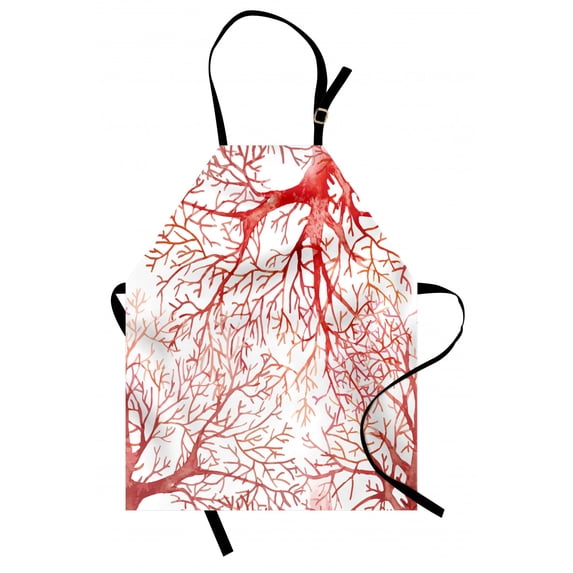 Coral Apron Monochrome Watercolor Image of Leafless Fall Autumn Tree Branches Peaceful Print, Unisex Kitchen Bib Apron with Adjustable Neck for Cooking Baking Gardening, Dark Coral, by Ambesonne