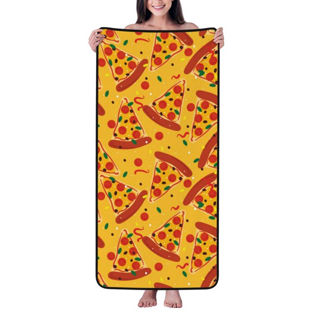 Coral Bath Towels Cute Delicious Pizza Quick Drying Bath Sheets, Soft
