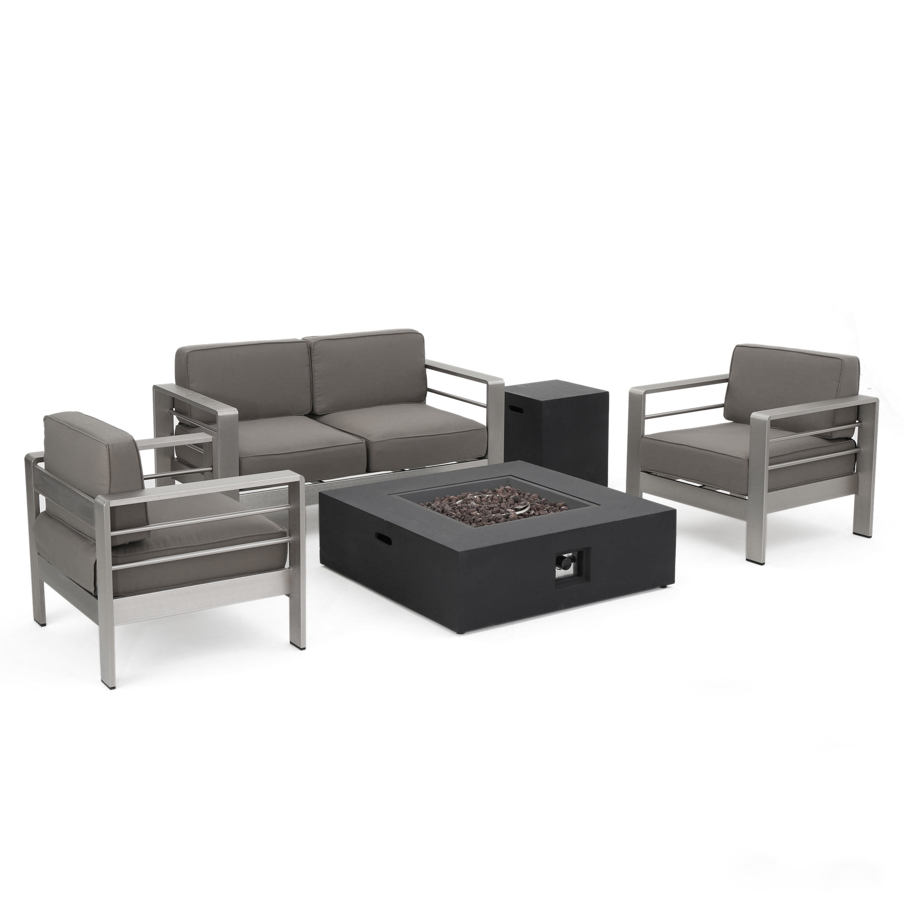 Cape Coral Gray Aluminum 4-Person Outdoor Chat Set with Fire Table
