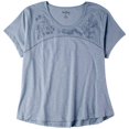 thumbnail image 1 of Victory Outfitters Ladies' Floral Detail Slub Knit Cotton Blend Scoop Neck T-Shirt - Blue - 1X, 1 of 2