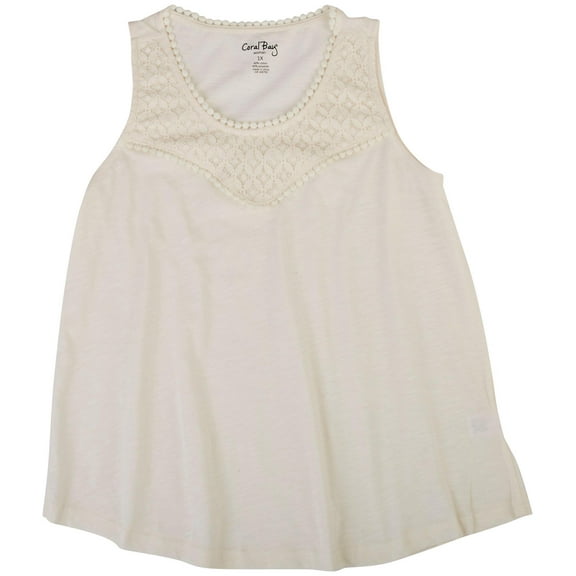 Coral Bay Plus Lace Crochet Scoop Neck Top 2X Natural